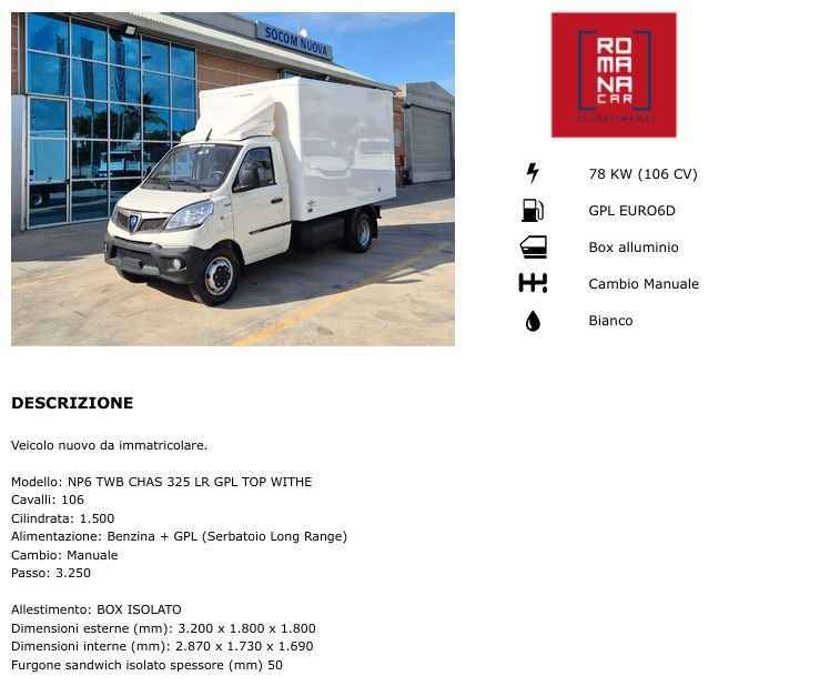 Noleggio Boxati Piaggio Porter